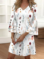 Casual Floral Spring/Fall Viscose No Elasticity Daily Loose Short H-Line Dresses for Women
