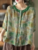 Casual Floral Summer Cotton Loose Half Sleeve Crew Neck Regular Regular Blouses for Women
