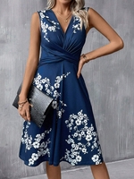 Casual Floral Summer Cotton Natural High Elasticity Daily Sleeveless Regular Dresses for Women