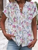Casual Floral Summer Cotton V neck Daily Short Sleeve Regular H-Line Shirts for Women