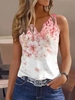Casual Floral Summer Micro-Elasticity Daily Loose Jersey Regular Notched T-shirts for Women