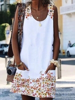 Casual Floral Summer Micro-Elasticity Daily Loose Midi Crew Neck Tank Dresses for Women