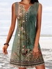 Casual Floral Summer Natural Daily Sleeveless Notched Tank H-Line Dresses for Women