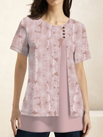 Casual Floral Summer Natural High Elasticity Daily Short Sleeve H-Line Regular T-shirts for Women