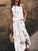 Casual Floral Summer Natural Lightweight Vacation Loose Sleeveless Tank Dresses for Women