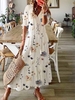 Casual Floral Summer Natural Loose Half sleeve H-Line Regular CR Dresses for Women