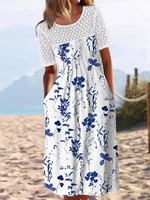 Casual Floral Summer Natural Micro-Elasticity Midi 1 * Dress H-Line Regular Dresses for Women