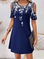 Casual Floral Summer Polyester Cut-outs Natural Loose Best Sell FF Dresses for Women