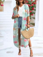 Casual Floral Summer Polyester Micro-Elasticity Loose Best Sell Half Sleeve H-Line Kimonos for Women