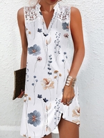 Casual Floral Summer Stand Collar Natural Loose Sleeveless H-Line Shift and Shelf Dress Dresses for Women