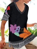 Casual Floral T-Shirts - Noracora