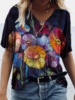 Casual Floral V Neck Short Sleeve T-Shirts - Noracora