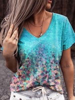 Casual Floral V Neck T-Shirts - Noracora