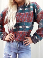 Casual Geometric Crew Neck Long Sleeve Sweaters - Noracora