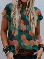 Casual Geometric Crew Neck T-Shirts - Noracora