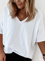 Casual Jersey Solid V Neck T-Shirts