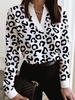 Casual Leopard Autumn Polyester V neck Daily Long sleeve Regular H-Line Tops for Women