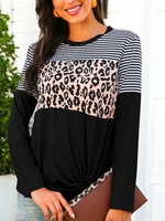 Casual Leopard Crew Neck Causal Tops - Noracora