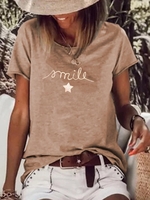 Casual Letter Jersey Round Neck T-Shirts