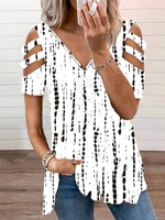 Casual Loose V Neck Striped Tunic T-shirts