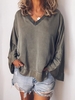 Casual Patchwork Long Sleeve V Neck Blouses&shirts