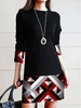 Casual Plaid Winter Split Joint Micro-Elasticity Jersey Crew Neck H-Line Regular Dresses for Women
