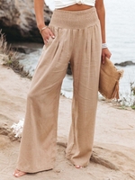 Casual Plain All Season Cotton Loose Wide leg pants Long H-Line Scramble Pants for Women