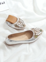 Casual Plain All Season Daily Rhinestone Flat Heel Rubber Slip On Shallow Shoes Shallow Shoes for Women