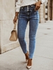 Casual Plain All Season Micro-Elasticity Straight pants Denim Long H-Line Regular Jeans for Women
