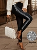 Casual Plain All Season Polyester Glitter High Elasticity Daily Tight Regular Leggings for Women