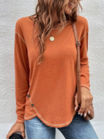 Casual Plain Autumn Cross Neck Micro-Elasticity Loose Jersey Regular H-Line Tunic T-shirt for Women
