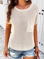 Casual Plain Autumn Micro-Elasticity Daily Loose Crew Neck H-Line Regular Sweaters for Women
