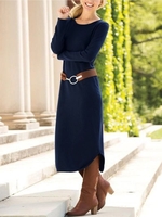 Casual Plain Autumn Micro-Elasticity Loose Jersey Crew Neck T-Shirt Dress Regular Dresses for Women