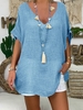 Casual Plain Cotton-Blend Short Sleeve Blouses&shirts