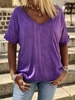 Casual Plain Short Sleeve V Neck Blouses&shirts