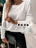 Casual Plain Spring Daily Standard Long sleeve Crew Neck Regular Buckle Tops for Women