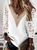 Casual Plain Spring V neck Daily Loose Lace Regular H-Line Tops for Women