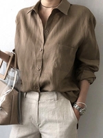 Casual Plain Spring/Fall Cotton No Elasticity Vacation Regular H-Line Regular Blouses for Women