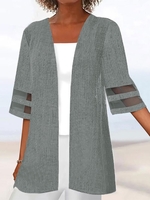 Casual Plain Spring/Fall Daily Cotton And Linen Three Quarter Shirt Regular NL Kimonos for Women