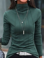 Casual Plain Spring/Fall Daily Knitted Fabric Turtleneck S-Line Regular Medium Elasticity T-shirts for Women