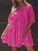Casual Plain Spring/Fall Glitter Short Crew Neck H-Line Regular No Dresses for Women