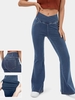 Casual Plain Spring/Fall High Elasticity Regular Fit Bell-Bottomtrousers Denim Long Regular Jeans for Women