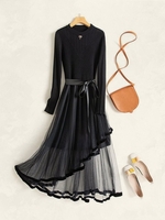 Casual Plain Spring/Fall High Waist Heavyweight Crew Neck Wool/Knitting A-Line Fit & Flare Dress Dresses for Women