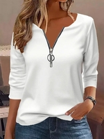 Casual Plain Spring/Fall Jersey Best Sell Long Sleeve Crew Neck Regular H-Line T-shirts for Women
