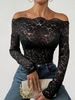 Casual Plain Spring/Fall Lace Lace Cold Shoulder Regular H-Line Regular Shirts for Women