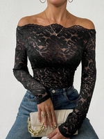 Casual Plain Spring/Fall Lace Lace Cold Shoulder Regular H-Line Regular Shirts for Women