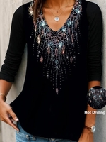 Casual Plain Spring/Fall Micro-Elasticity Daily Jersey Long Sleeve H-Line Regular T-shirts for Women