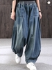 Casual Plain Spring/Fall Micro-Elasticity Daily Loose Denim Long Regular Pants for Women