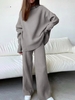 Casual Plain Spring/Fall Natural Daily Long Sleeve Turtleneck Top With Pants H-Line Two-Piece Sets for Women