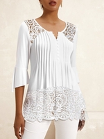 Casual Plain Spring/Fall Natural High Elasticity Daily Regular Regular Half Open Collar T-shirts for Women